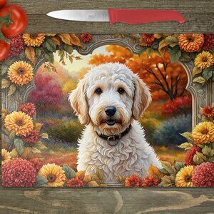 Goldendoodle Dog Fall Kitchen Textured Tempered Glass Trivet/Cutting Board